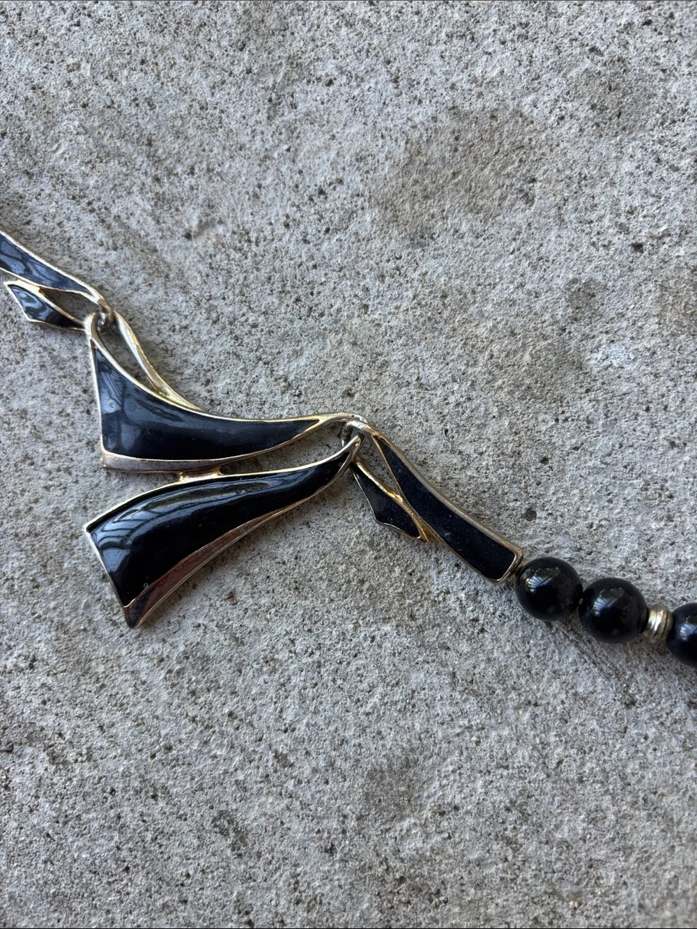 Vintage Black Modernist Statement with Sculpted Black Enamel Pendant